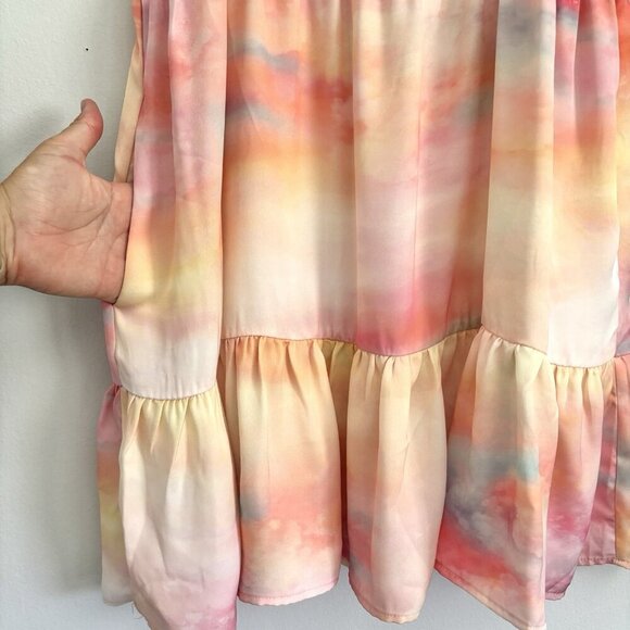 RESA Pink Watercolor Sleeveless Mini Babydoll Dress with Pockets Women’s Medium - Picture 4 of 7